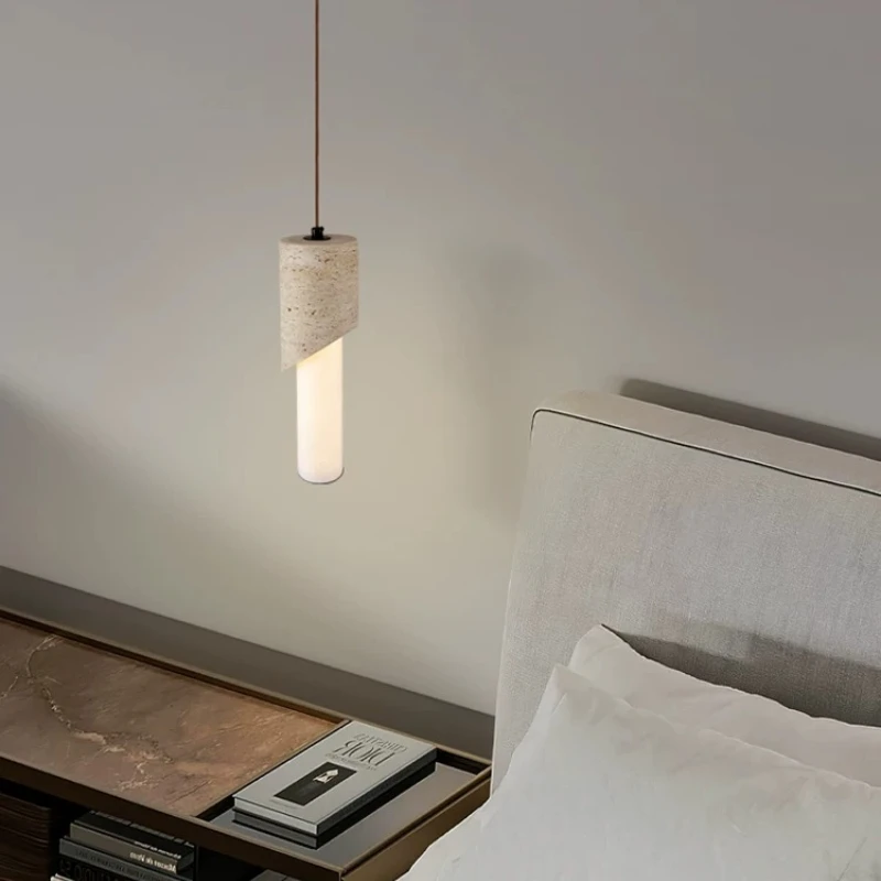 Retro Travertine Pendant Lights Wabi-sabi LED Suspension Luminaire Restaurant Entrance Bedroom Atmosphere Embellish Chandelier