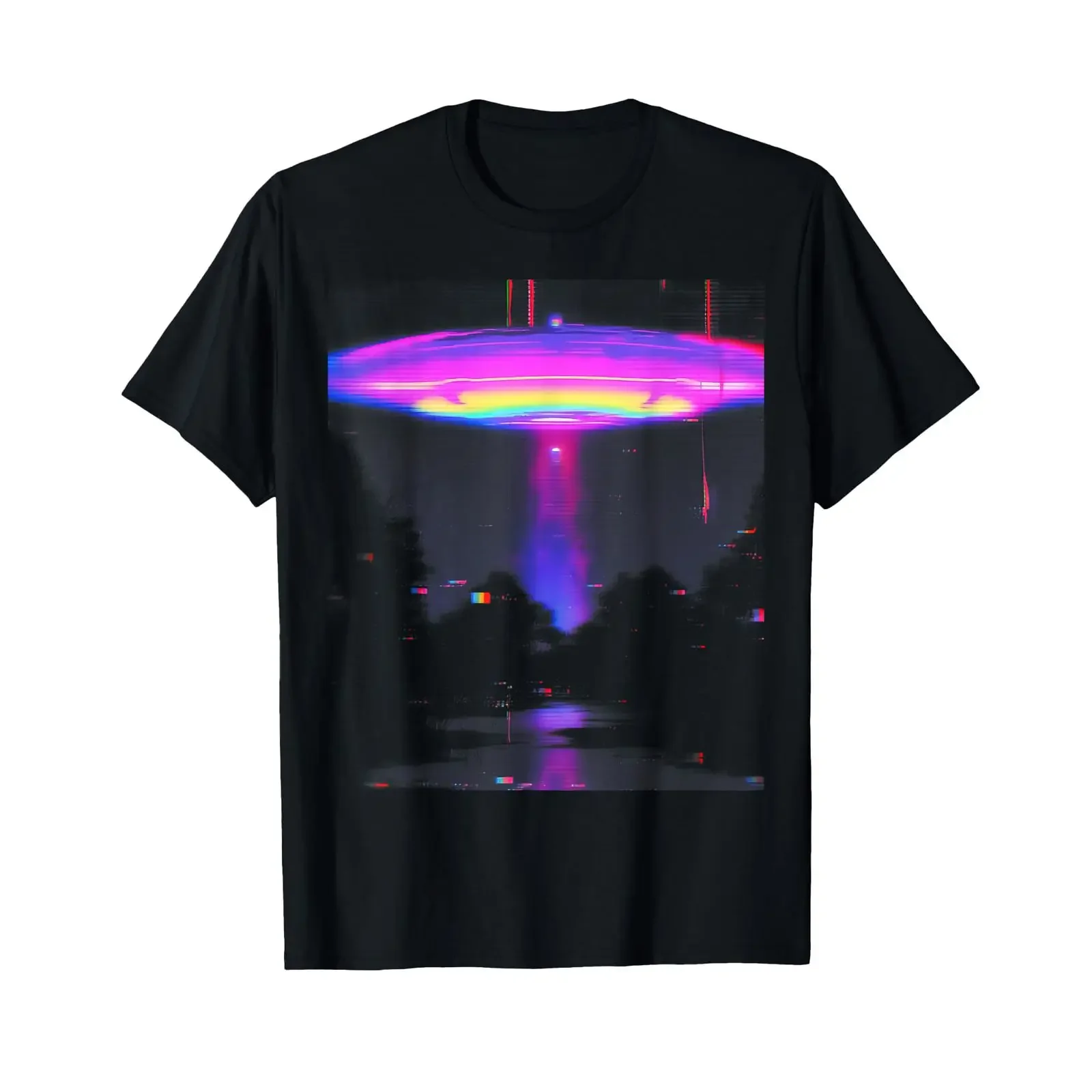Vaporwave UFO Synthwave Alien Retro Glitch 90s Aesthetic T Shirt vintage Washed designer clothes Top For Everyday Wear