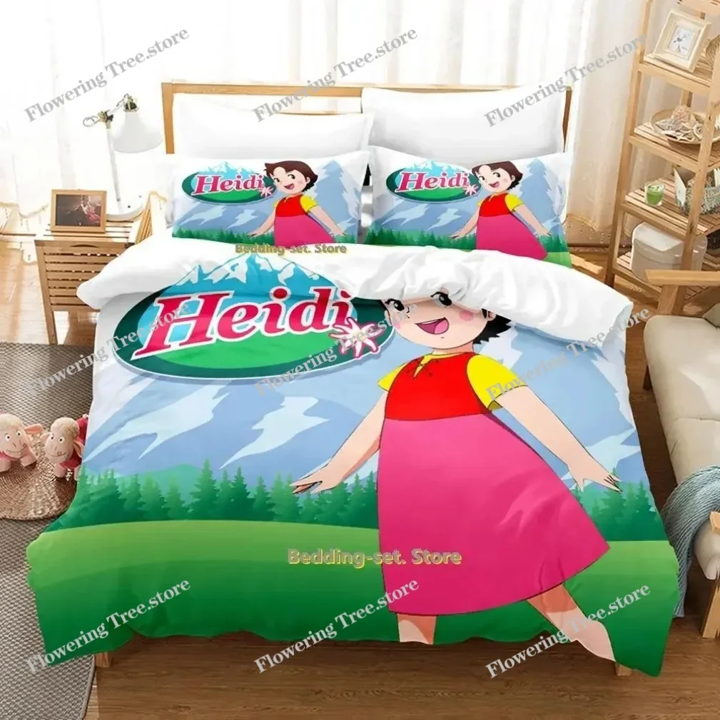 Maiden of the Alps Bedding Set Girl From, Alps Heidi Bedding Set,Funny Heidi and Family Cartoon Print Quilt Cover