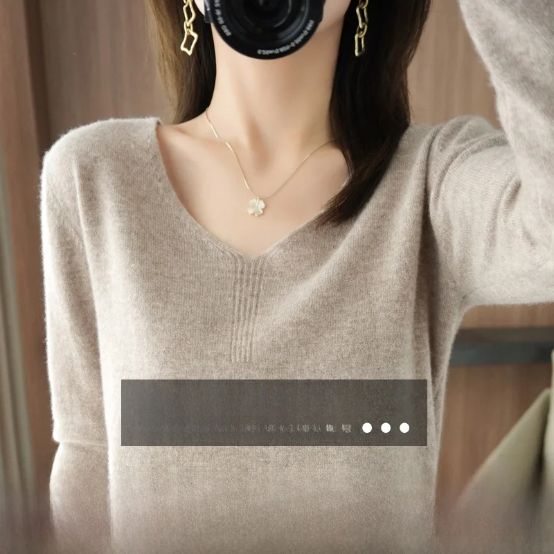 

Осенне-зимний шерстяной свитер с v-образным вырезом, женский свободный утягивающий цветной длинный свеч, универсальная трикотажная основа irt