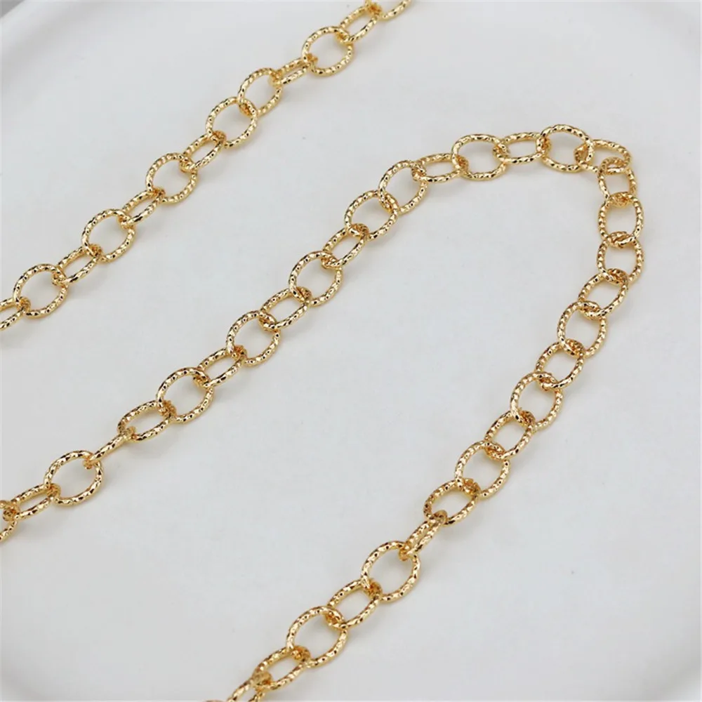 Large Embossed 14K Gold-wrapped Open Chain, DIY Jewelry, Loose Chain, Thick Chain, Waist Chain, Korean Version, 7mm