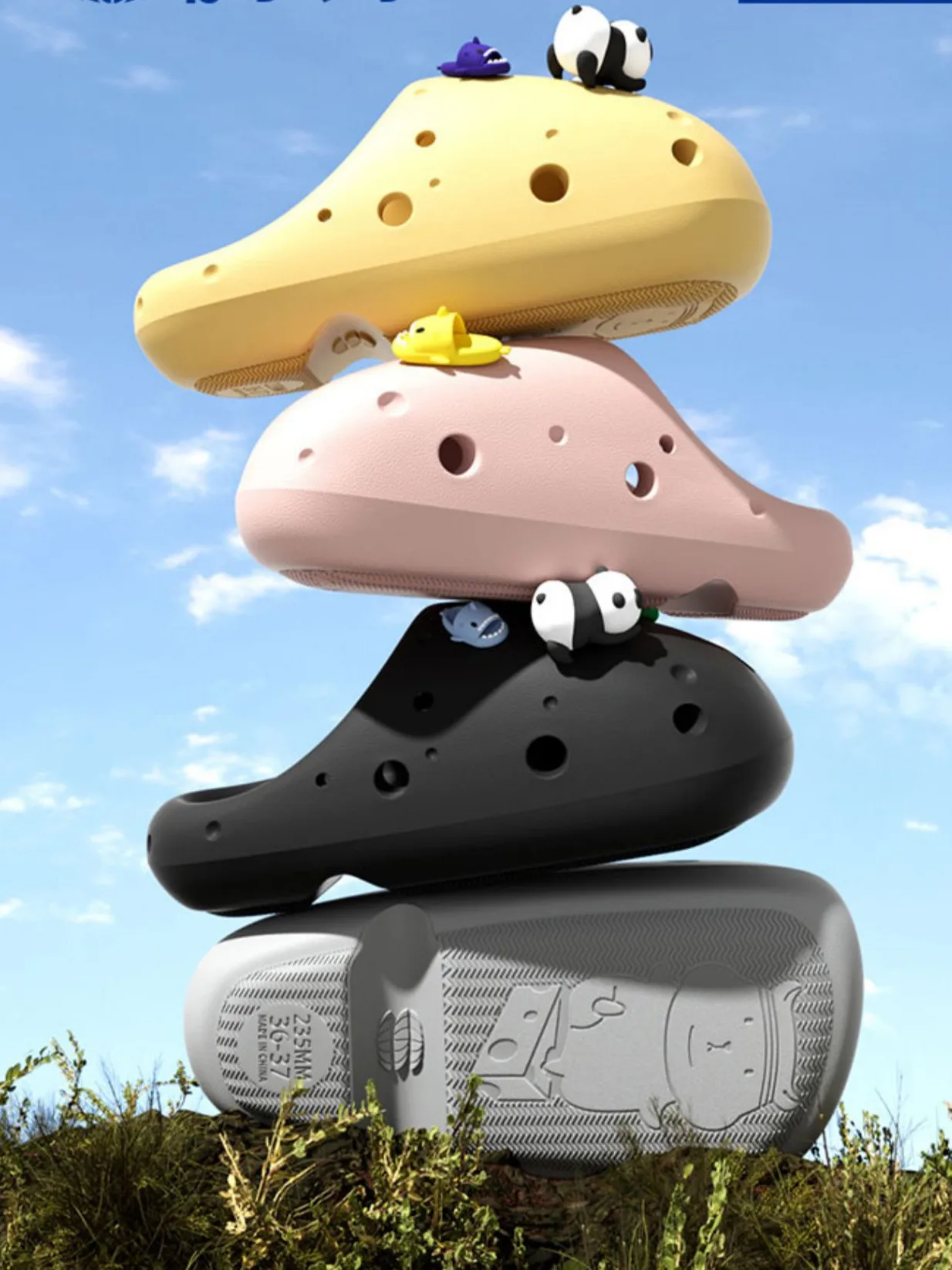 Cheese DIY Hole Shoes Women Man Thick Soles Slipper Outside 2023 Summer Indoor Anti Slip Non Odorous Soft Sole Couple Slippers