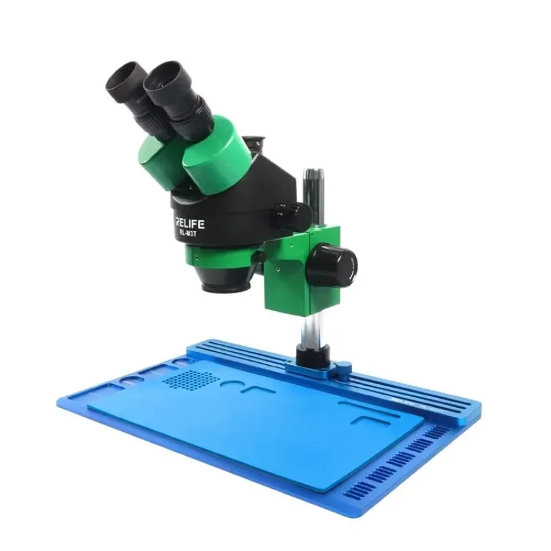 RELIFE RL-M3T-004N مجهر ستيريو + SS-033 مصدر الضوء + 0.5CTV محول + M-17 التحكم باللمس 4K HD كاميرا لإصلاح الهاتف المحمول