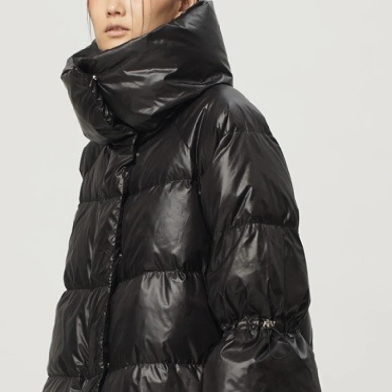 Women's Autumn/Winter Down Jacket White Duck Down A-line Stand-up Collar Medium Length Waist-cinched Plus Thicken Warm Versatile