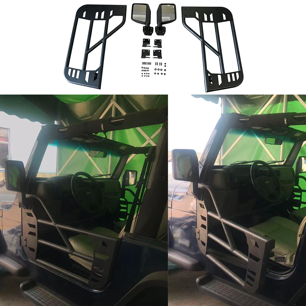 Tube Half Doors with Side Mirrors for Jeep Wrangler TJ 1997-2006 2-Door, Steel Tubular Trail Doors Black, Off-road, T010