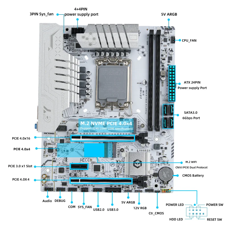 Imagem -02 - Erying-placa-mãe Desktop B760m Ddr5 Lga1700 Mainboard Argb Matx Suporte 12ª e 12ª Geração Cpu M.2 Pciex16 4.0