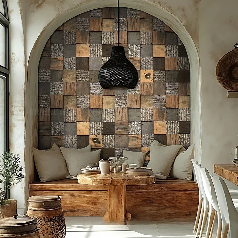 Creative Irregular Geometry Solid Wood Square Wall Hanging Decoration Vintage Bar Restaurant Background Wall Hanging Decoration