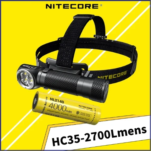 Nitecore-USB充電式ヘッドランプ,hc35,2700ルーメン,l字型ライト,nl2140hp,4000mahバッテリー,キャンプ用ランタン