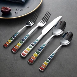Colorful Enamel Western-style Knife Fork And Spoon Set For Home Use Adult Stainless Steel Knife Fork And Spoon Children Fork