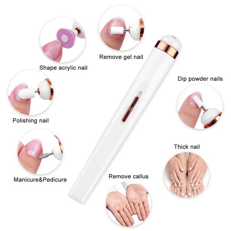 

Portable Rechargeable 5 in 1 Electric Manicure Drill Kit Nail Art Polish Grinding Tools Dead Skin Polishing Machine Gel Remover