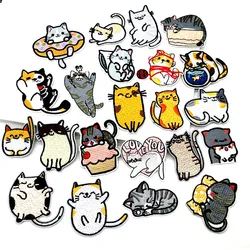 Applique Embroidery Patch para Vestuário, Patches de animais, Ferro em remendos, Adesivo de costura, Gato dos desenhos animados aleatórios, 10pcs