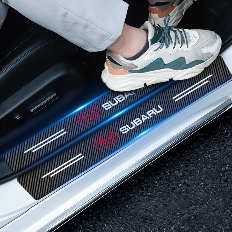 Placa de desgaste de umbral de puerta de coche, calcomanías de fibra de carbono, pegatinas para Subaru Impreza Forester Outback Legacy Crosstrek XV Leone WRX