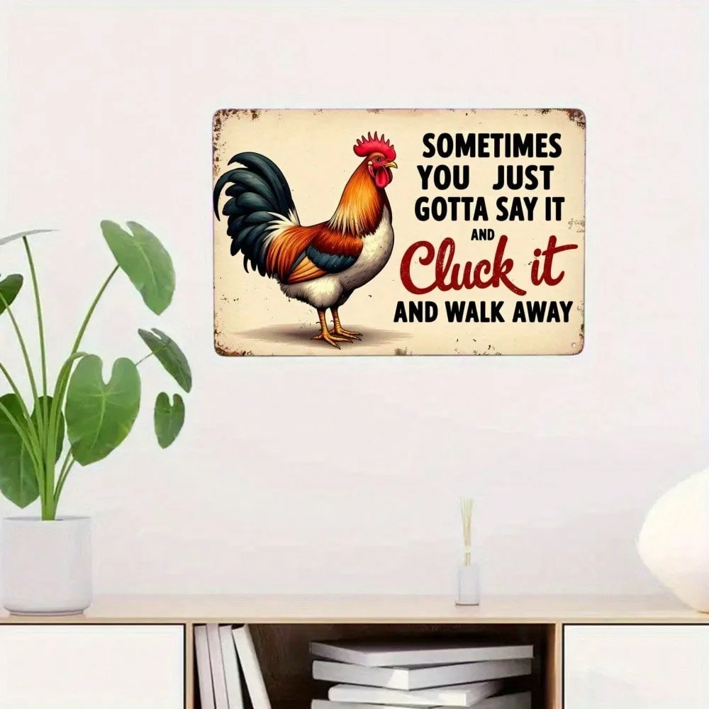 

Vintage Art Deco Rooster Wall Sign, Funny "Cluck It" Metal Plaque - Ramadan & Valentines Home Decor for 2026, Rustic Kitchen Wal