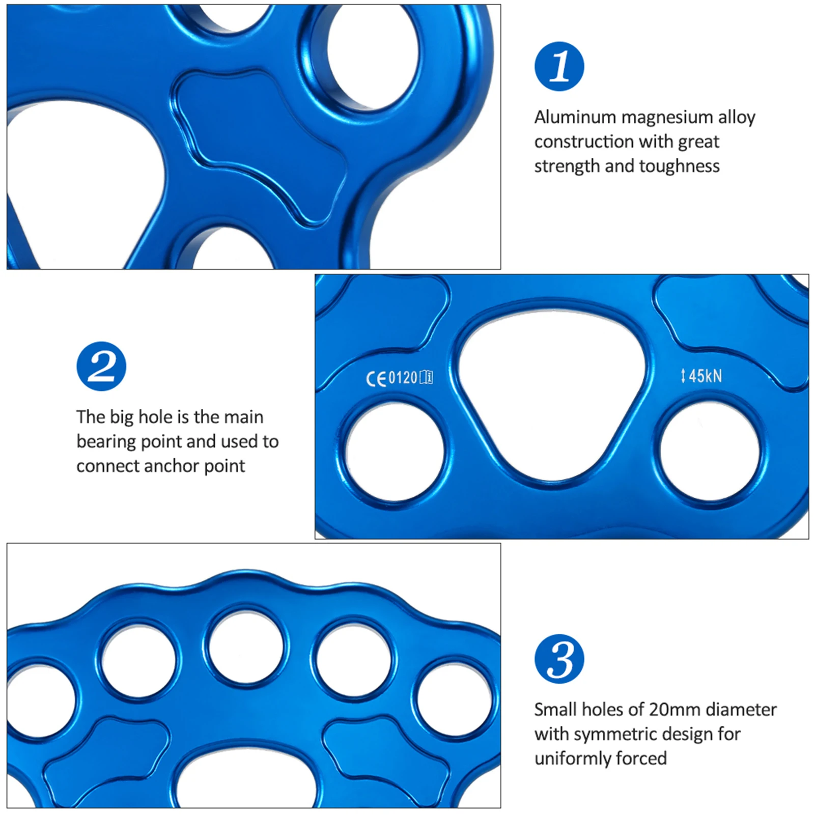 8‑Hole 45KN Heavy Duty Paw Anchor Load‑Bearing Distribution Plate,High Strength Aluminum Alloy Rigging Plate for Climbing Rescue - view 6