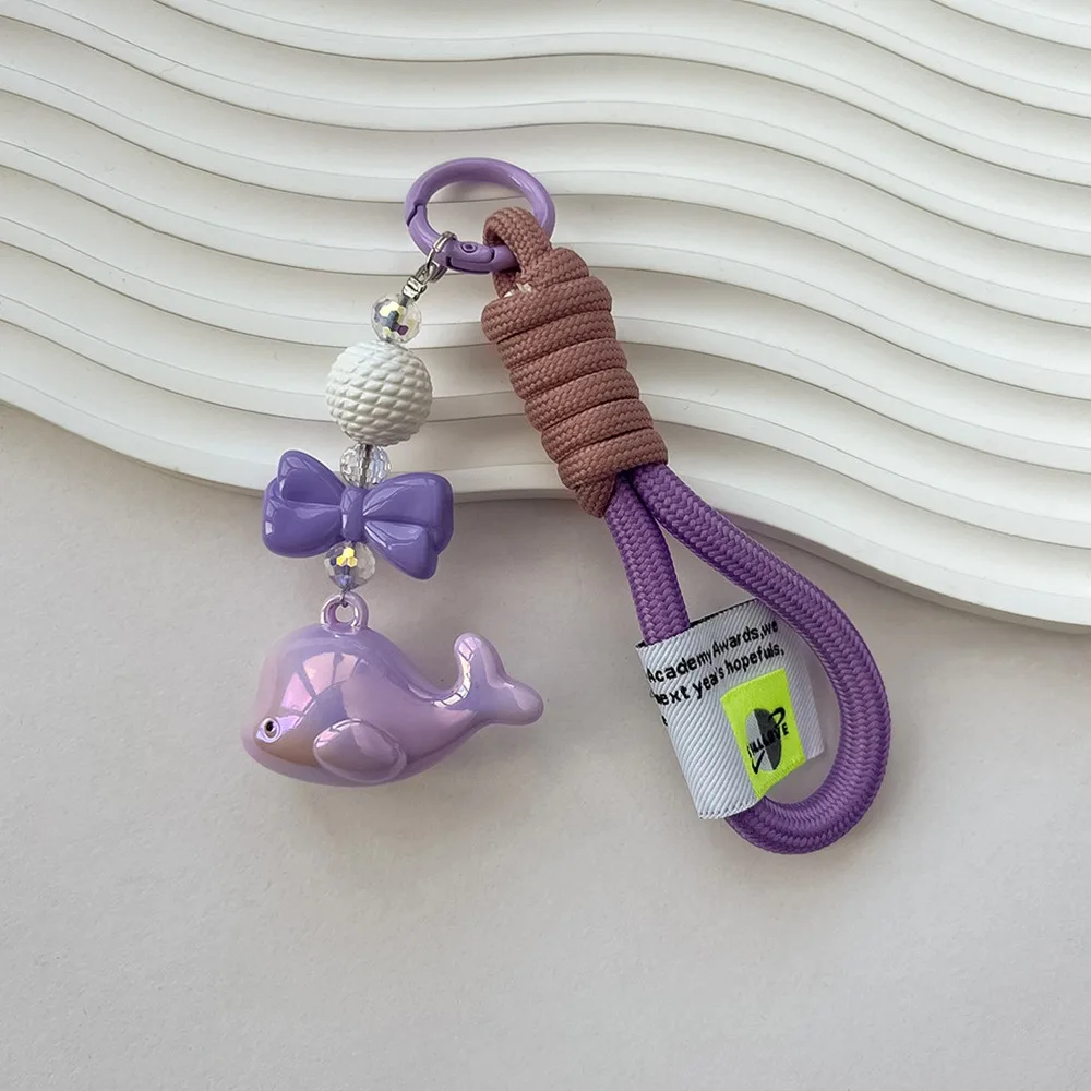 Sweet Cartoon Whale Keychain Acrylic Decoration Dolphin Bag Pendants Accessories Earphone Case Decoration Car Key Ring Girls
