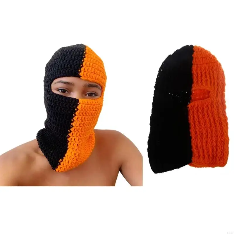 

K1ME Rainbow Striped Balaclava Knit Balaclava Halloween Balaclava Hooded Hat Scarf Beanie Winter Skull Beanie Neck Warmer