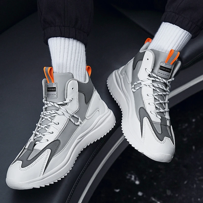 

New Men's Thick-soled Flat-heeled Large-sized Lace-up Outdoor Fashion Color-blocked Sports Casual Shoes for Autumn and Winter