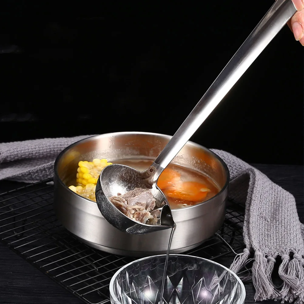 

Oil Filter Spoon Stainless Steel Grease Separator Soup Strainer Ladle Kitchen Tool Non Slip Handle Hanging Design Space Saving