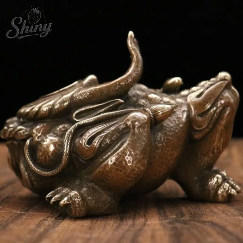 Old Antique Golden Toad Dragon King Statue Attracting Wealth Three-legged Golden Toad Figure FengShui Home Desktop Ornaments