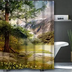 Beautiful Waterfall Bathing Curtain  Bathroom Shower Curtain Waterproof With 12 Hooks Home Deco Free Ship