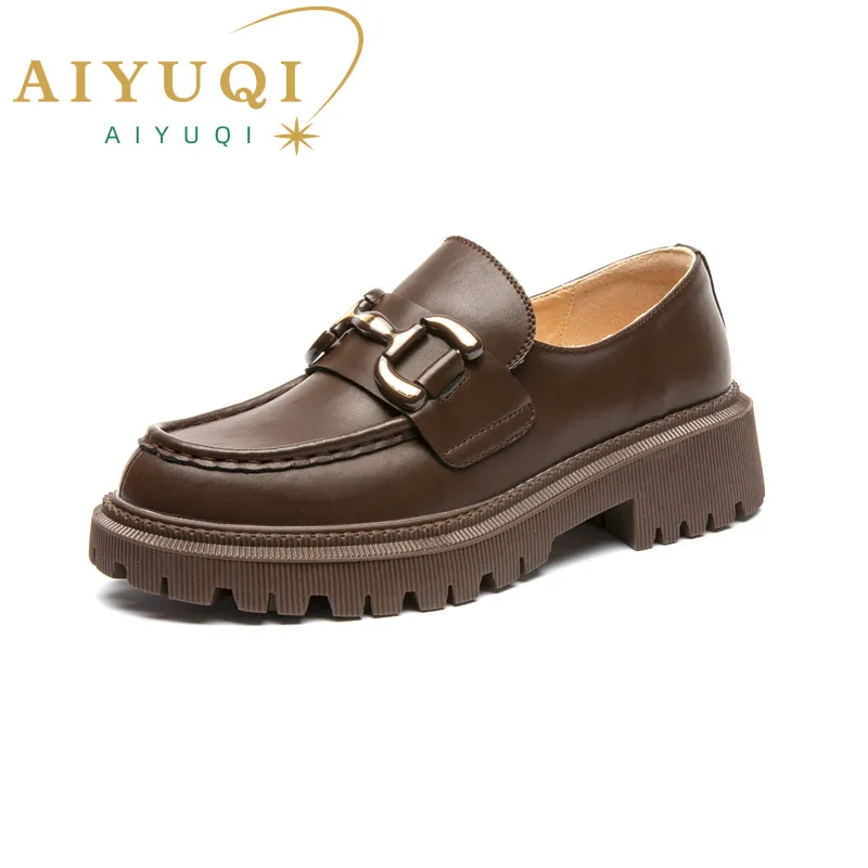 

AIYUQI Woman Genuine Leather Loafers Casual Women Student Shoes Slip On Round Toe Platform Footwear Female Shoes