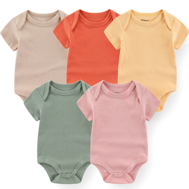 5Pcs/lots Solid Baby Bodysuits Overalls Baby Boy Clothes Short Sleeves Newborn Babies To 3 Months Kids Jumpsuits