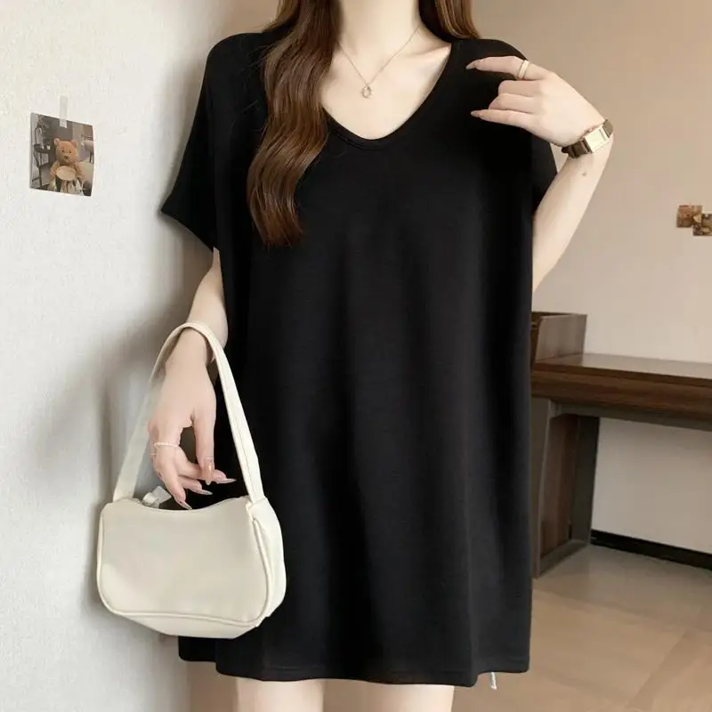 

Plus Size Lazy Style Solid Pullovers Top Summer New Short Sleeve Loose Simplicity Korean T Shirts Fashion Casual Women Clothing
