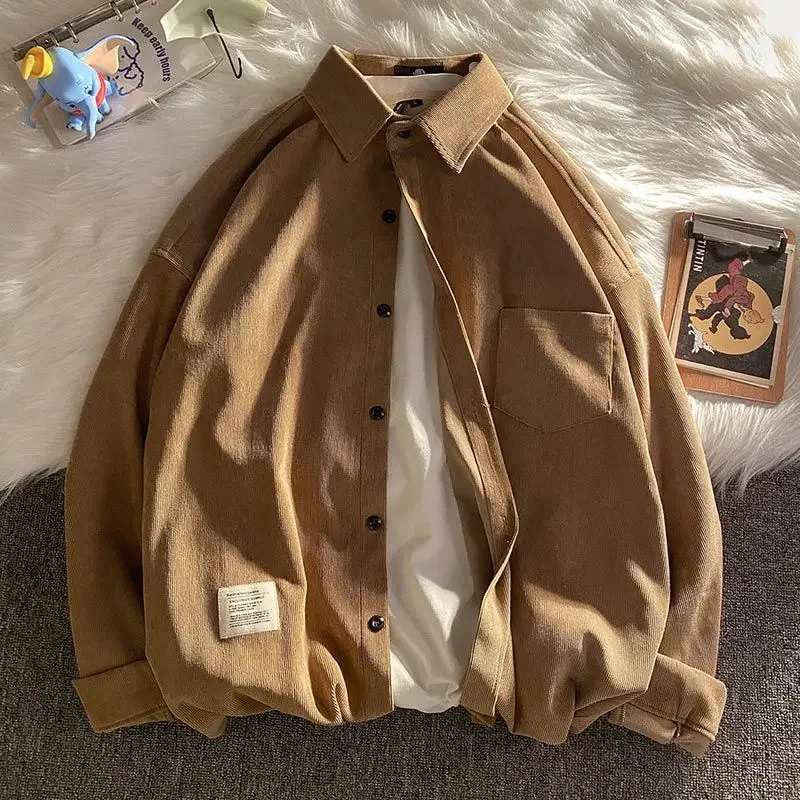 

Extra Large Corduroy Shirt Jacket for Men and Women Long-sleeved Ins Retro Hong Kong Style Fashion Trend Shirt Men Shirts A28