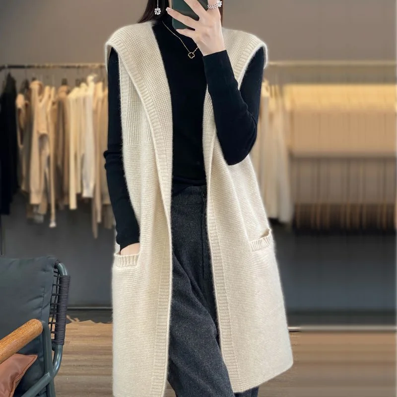 

Korean Large Size 5XL Sleeveless Women Coat Spring Autumn Sweater Vest Female Jacket Medium Long Styles Waistcoat Lady Outwear