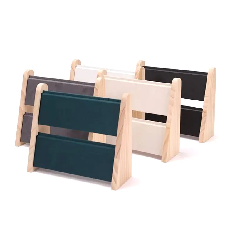 2 Layers Wood Slope Shape Jewelry Display Necklace Pendant Bracelet Organizer Stand Holder Rack Showcase Tray