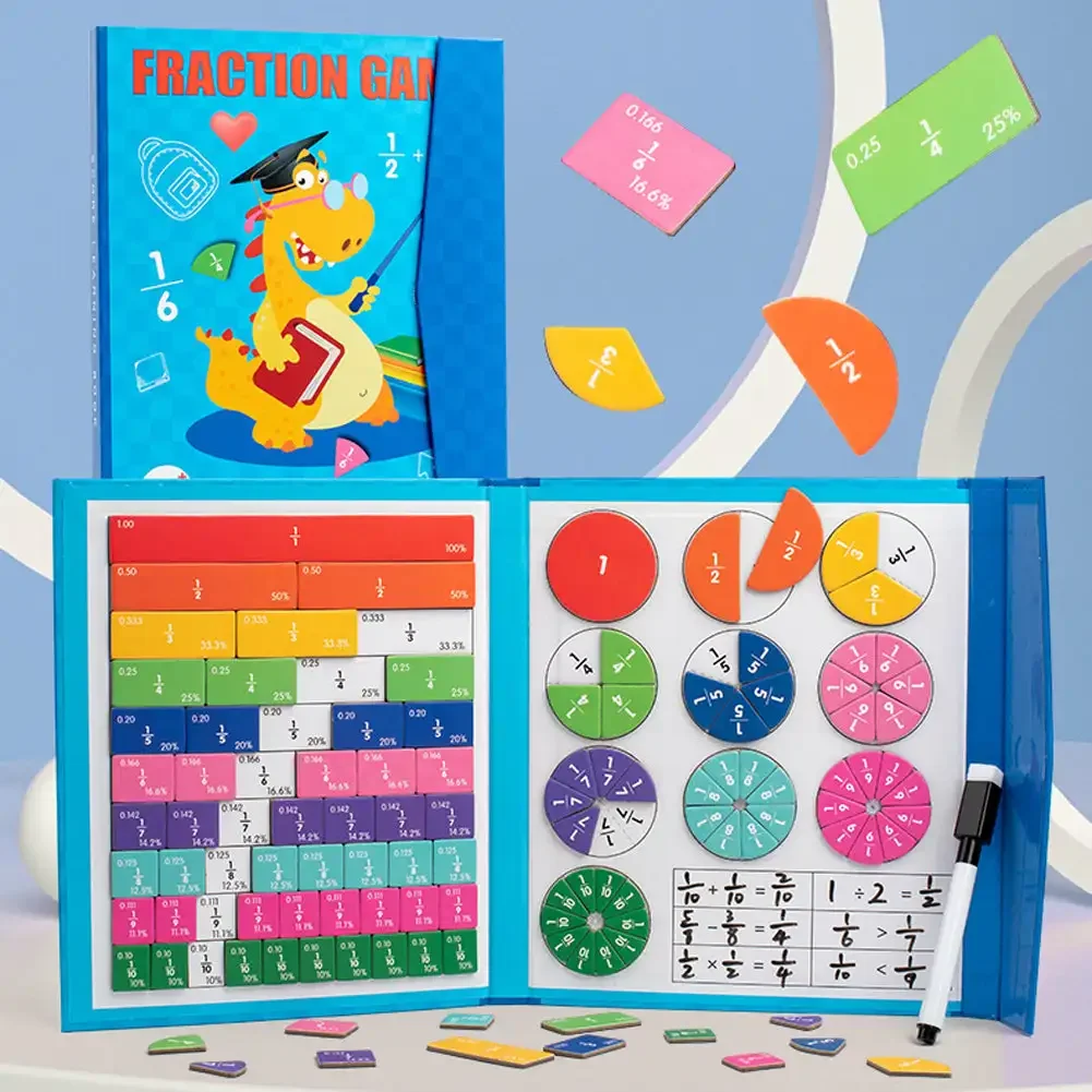 Montessori Colorful Wooden Book Math Mastery Magnetic Fraction Puzzles for Children Arithmetic Learning Teaching Aids