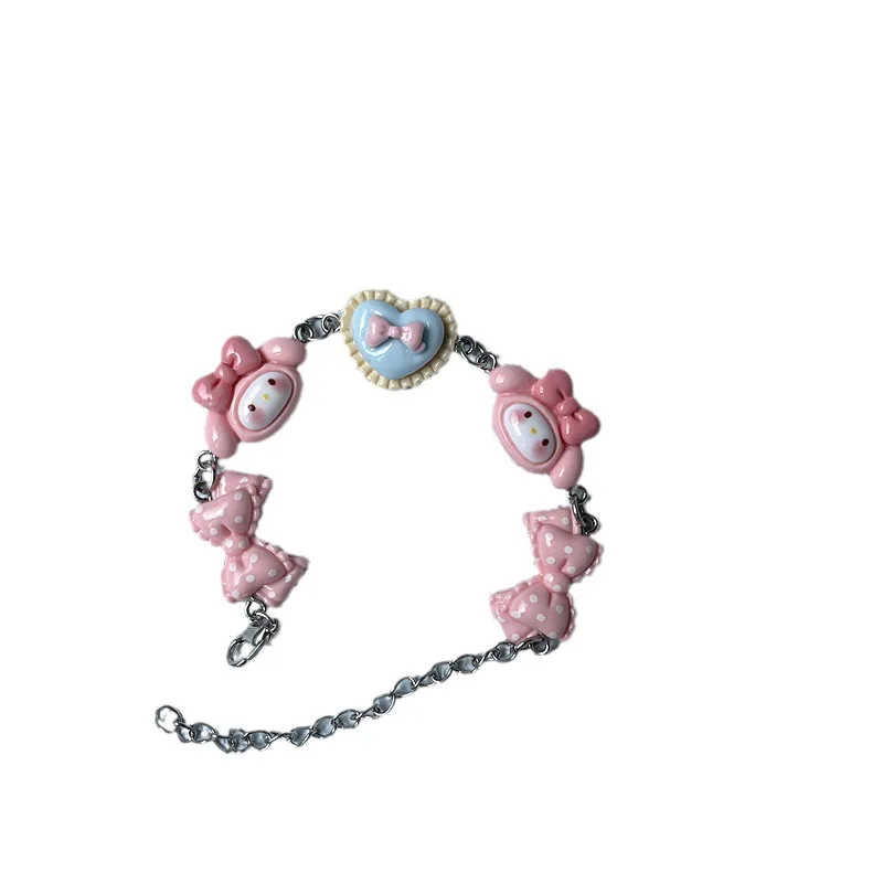 Miniso Sanrio Cartoon Melody Bracelet Niche Design Fresh Bow Adjustable Bracelet Hip Hop Girlfriend Bracelet