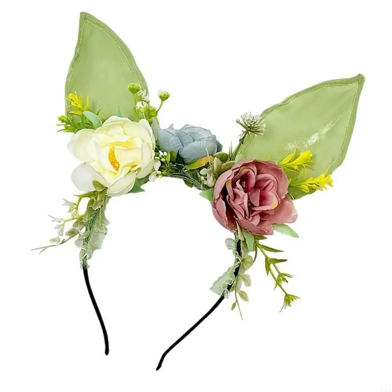 U4LE Duże króliczki Uszy Opaska do włosów Polichromowany kwiat Opaska do włosów Kobiece opaski Anime dla dzieci i młodzieży