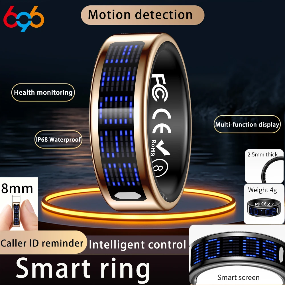 

New Ultra-thin Lightweight Smart Ring Multi-functional Display Heartrate Health Caller ID Reminder Motion Detection Waterproof