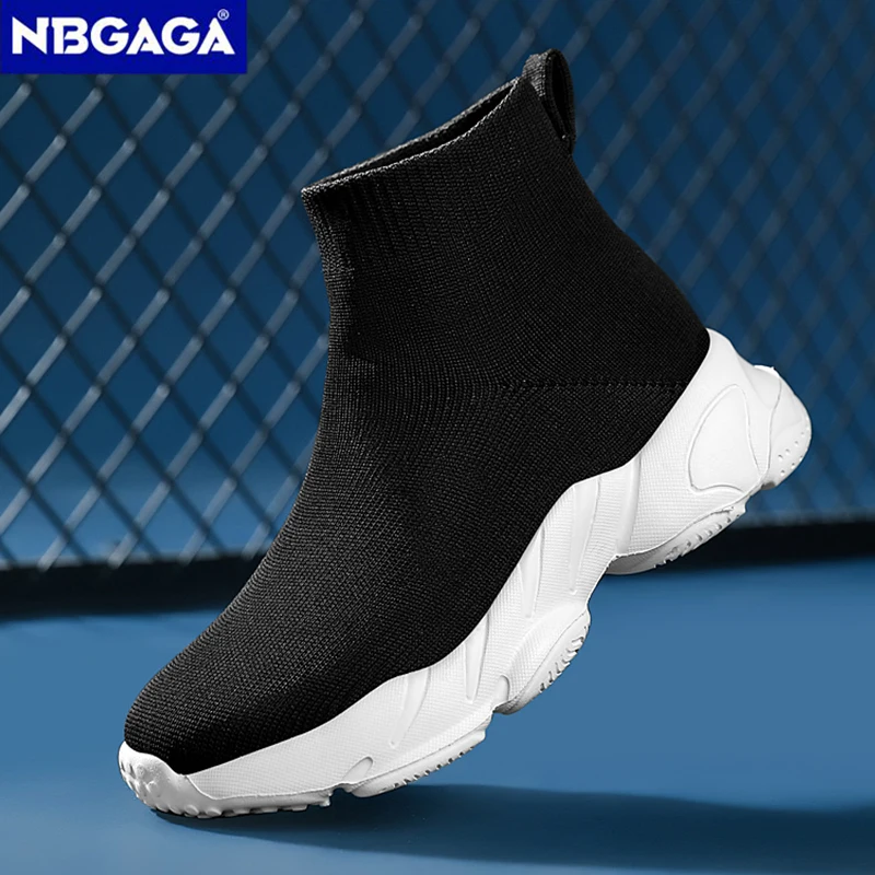 Classic Black Kids Sock Shoes Knitted Fashion High Top Sneakers for Boys Girls Casual Outdoor Sport 5-16Years Children Tennis