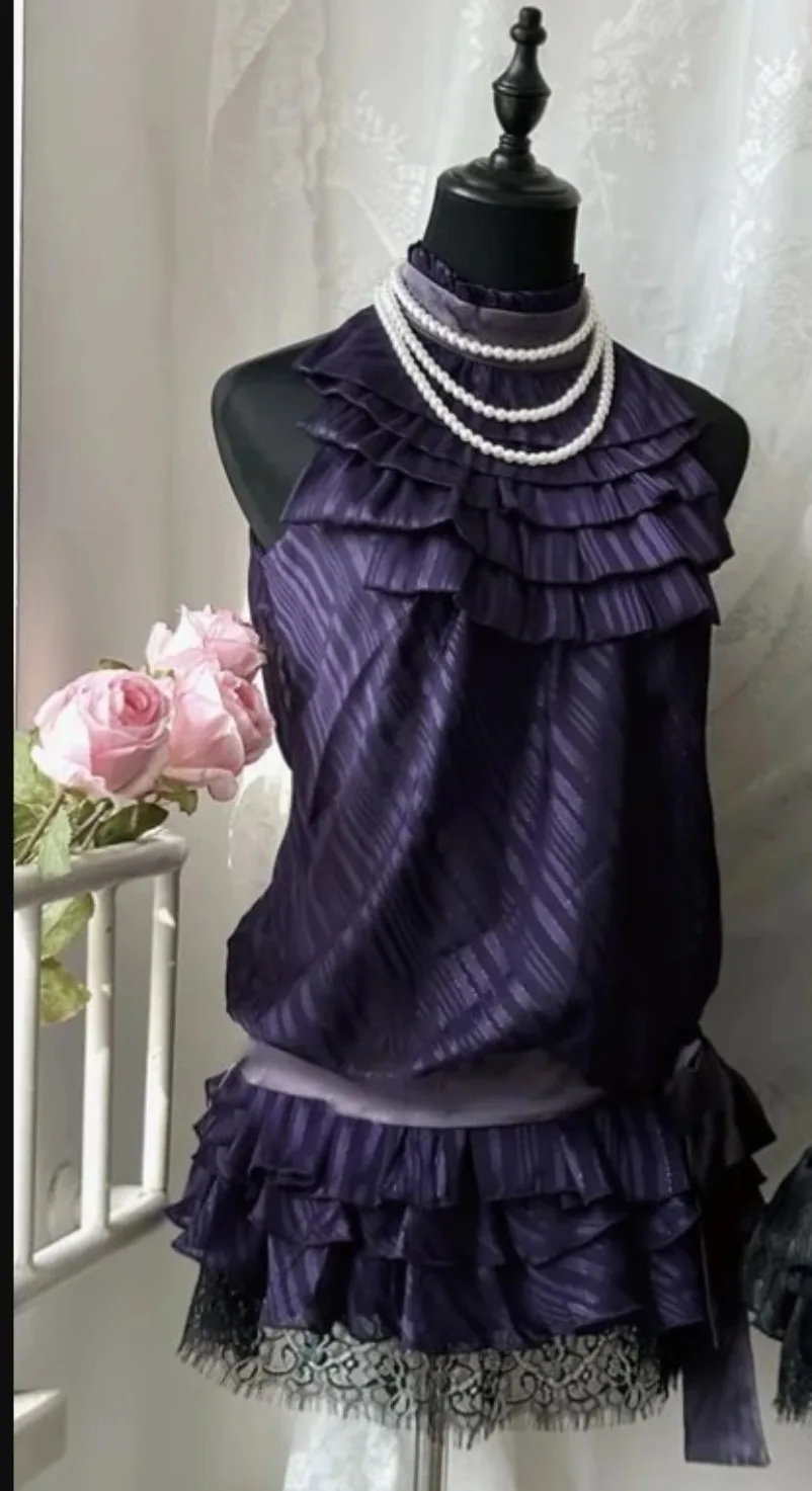 

Gothic Black 2 Piece Sets Women Chiffon Y2k Crop Tops + Mini Skirt Subculture Elegant Vintage Evening Party Clothing Suits 2000s
