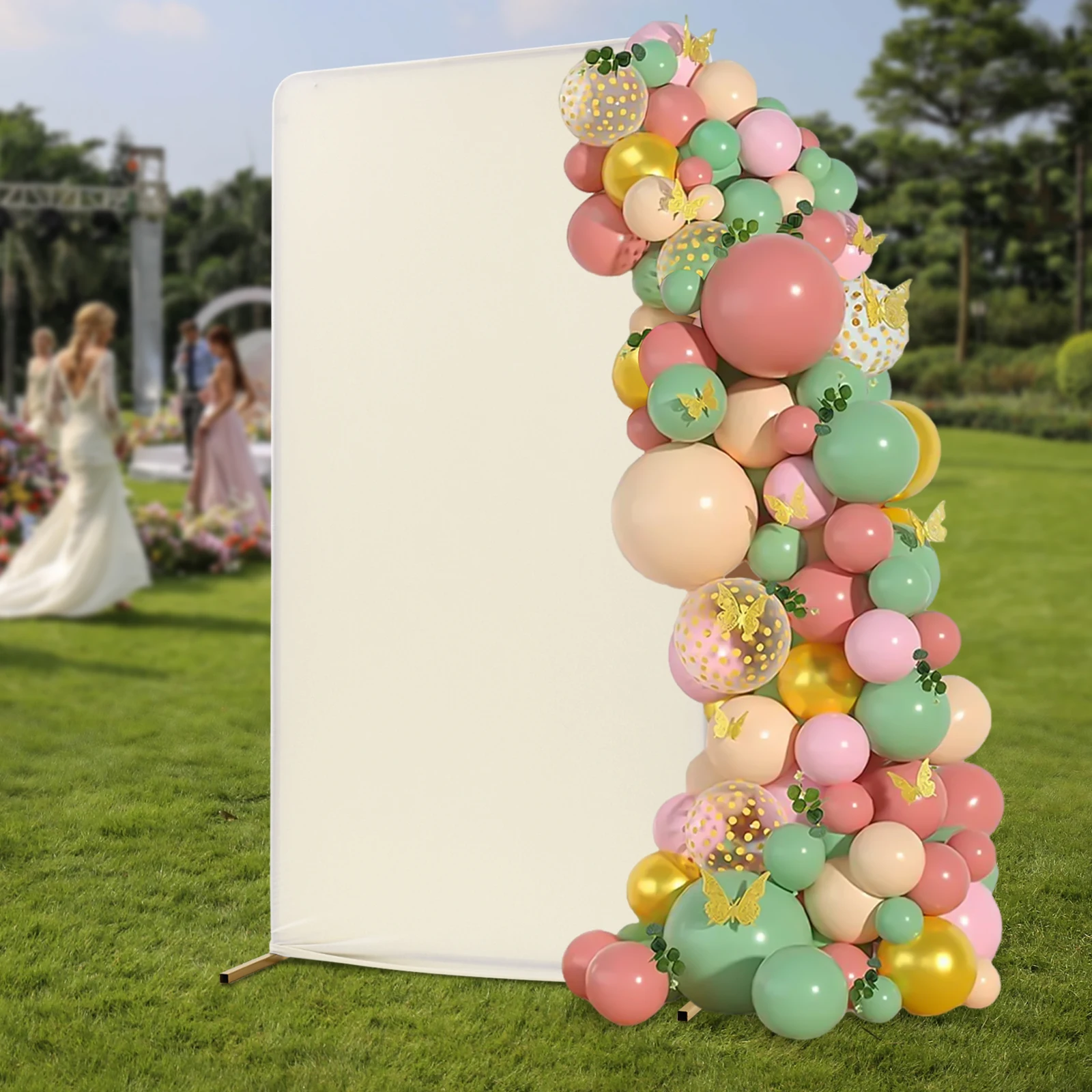 1 * 2m Wedding Pole Bracket With Pull Rod+Elastic Cloth Cover Gold Bracket