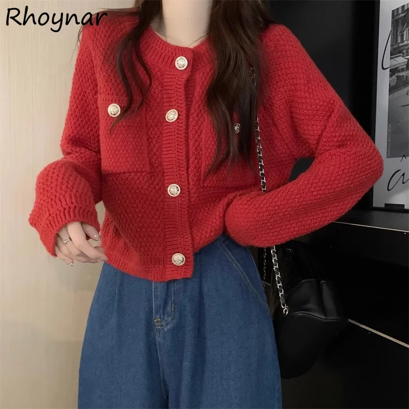 

Cardigans Women Autumn Elegant Ladies Temperament Cropped Sweater Button Design Fashion Tops All-match Casual Korean Style Chic