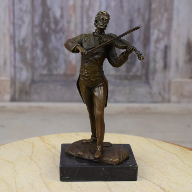 Johann Strauss Playing the Violin Bronze Statue Famous Austrian Musician Sculpture Antique Figurine Art Home Decor Collection