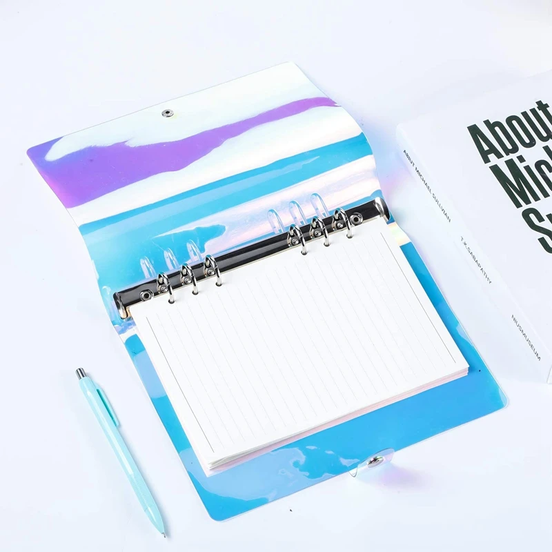 2 Pcs A6 6-Ring Rainbow Clear PVC Binder Cover Refillable Notebook Binder Protector Loose Leaf Planner Binder Cover