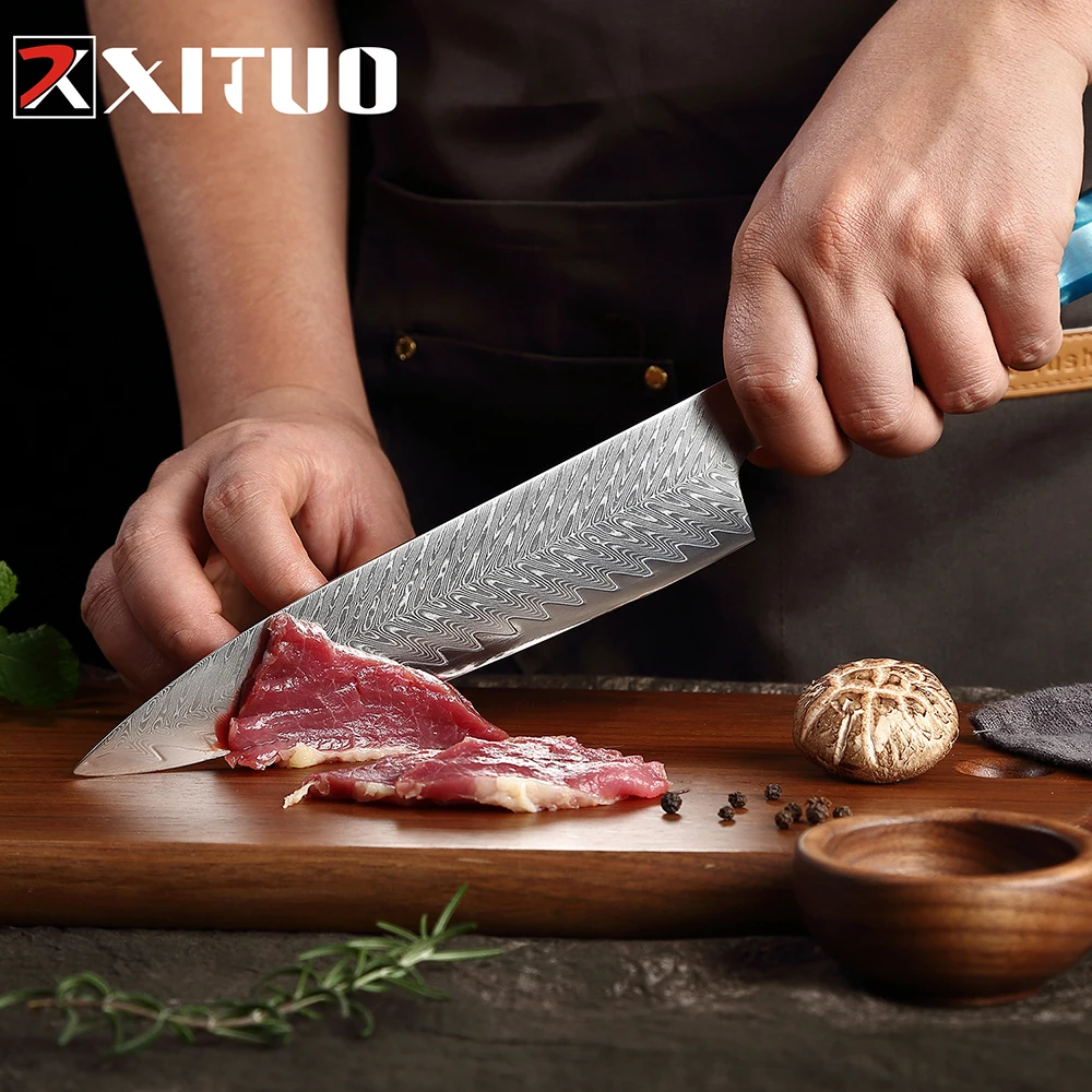 Imagem -05 - Xituo-conjunto de Faca de Cozinha Japonesa Núcleo de Aço Damasco Ultra-sharp Faca de Chef Profissional Punho de Tang Completo Vg10 1-9 Pcs