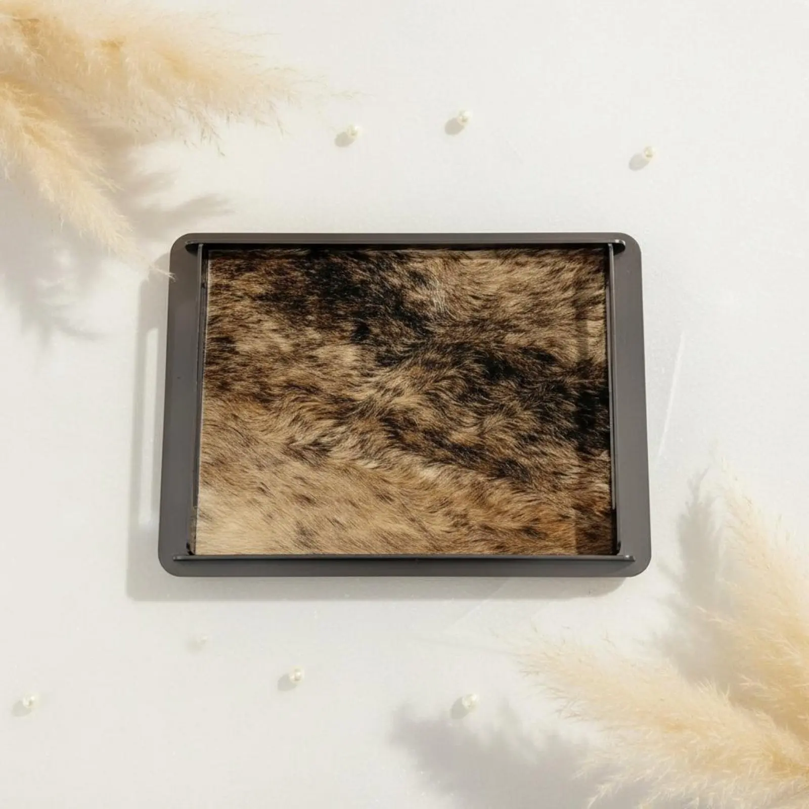 Horsehair Decorative Tray Creative Decoration Metal Frame Vanity Tray Home Decor for Living Room, Showroom