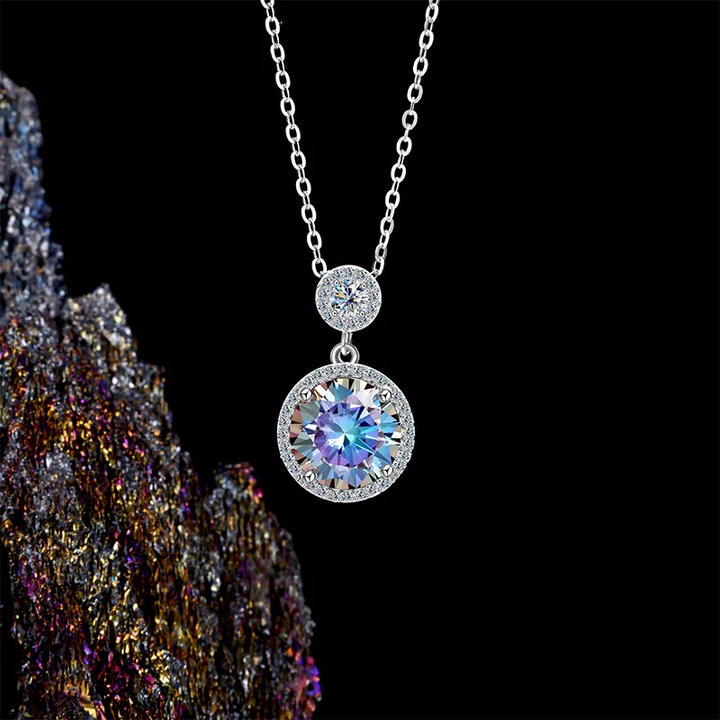

Round 3CT VVS1 moissanite light luxury necklace S925 pure silver collarbone chain birthday Valentine's Day gift necklace