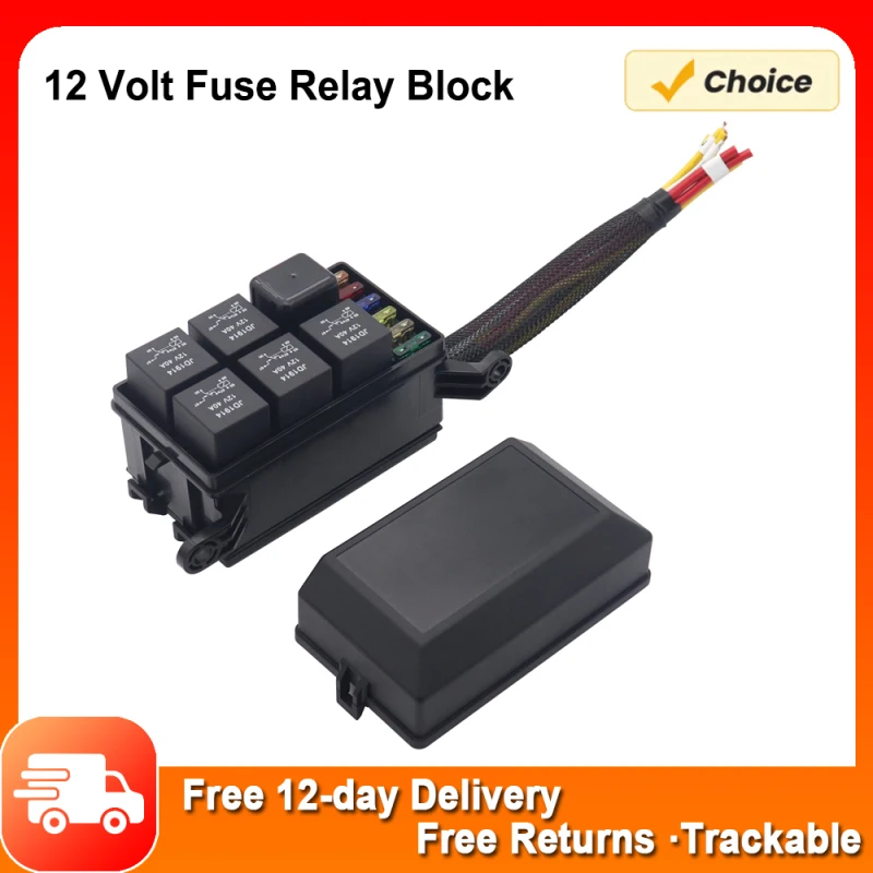 12 Volt Fuse Relay Block with 4 Pin Relay Slots 6 ATC/ATO Fuse Holders Relay Box w/ Harness Fuse Relay Box for Cars Trucks Boats