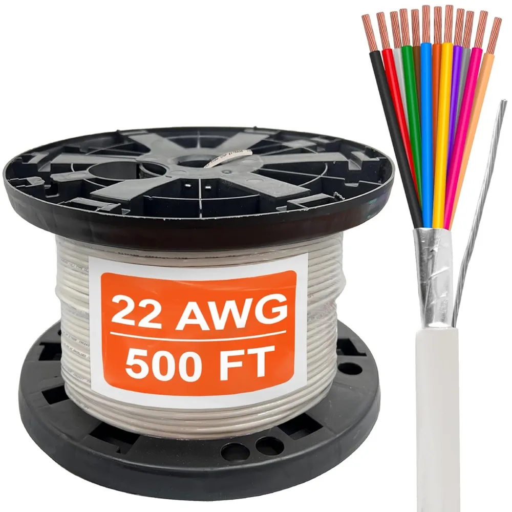 

Провод калибра 22 (22 AWG) — 12-жильный многожильный медный экранированный кабель — домашний электрический провод 22/12 со списком UL — низкое напряжение