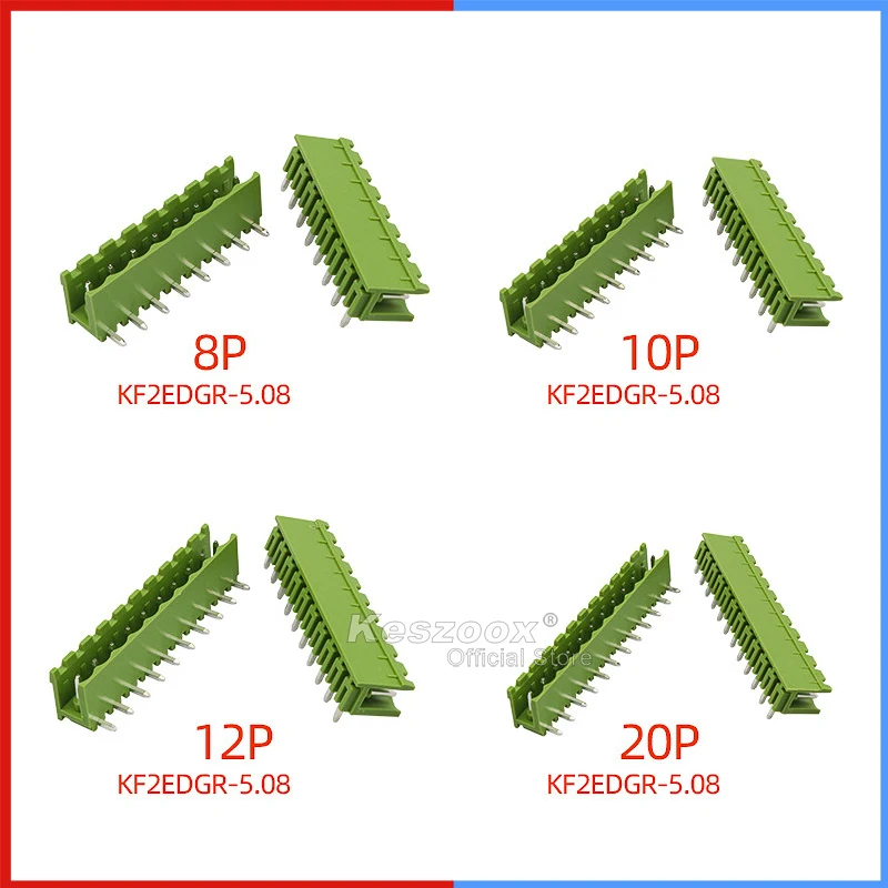 Keszoox 2edgr 5.08mm Green Phoenix Connector Terminal 2/3/4/5/6/7/8/9/10/12/16/14/18Pin Block PCB Screw Plug