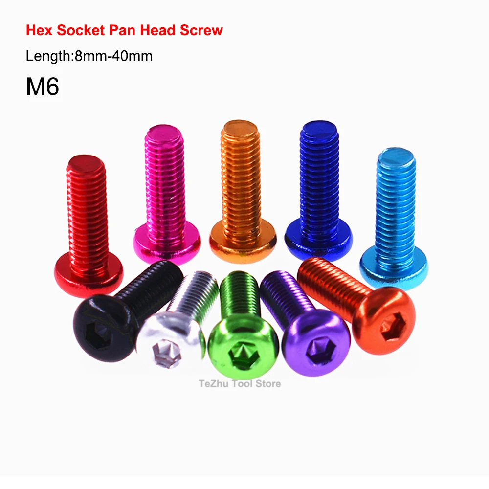 

2PCS M6 Colourful Aluminum Alloy Hex Socket Pan Round Head Screw Length 8mm-40mm Machine Screw Anodized