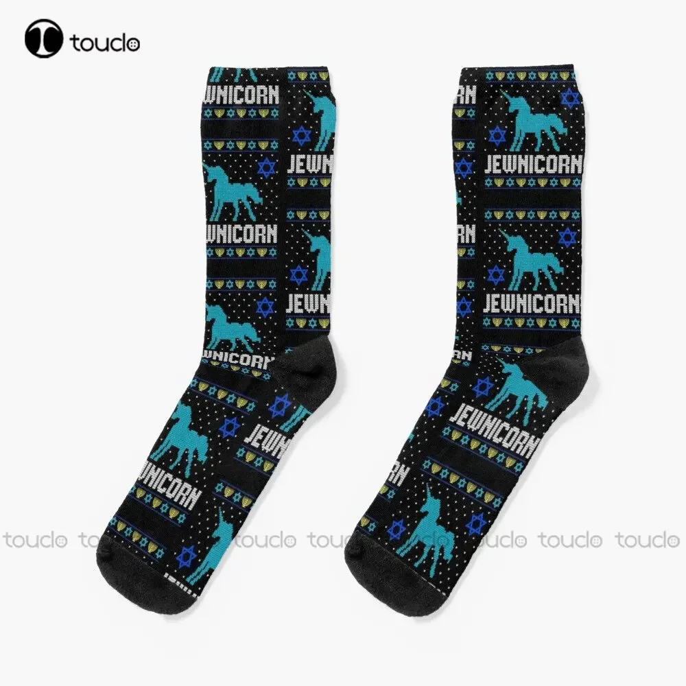 Funny Hanukkah Quote Jewnicorn Jewish Holiday Gifts Socks Women Workout Sockss 360° Digital Printing Custom Gift Streetwear