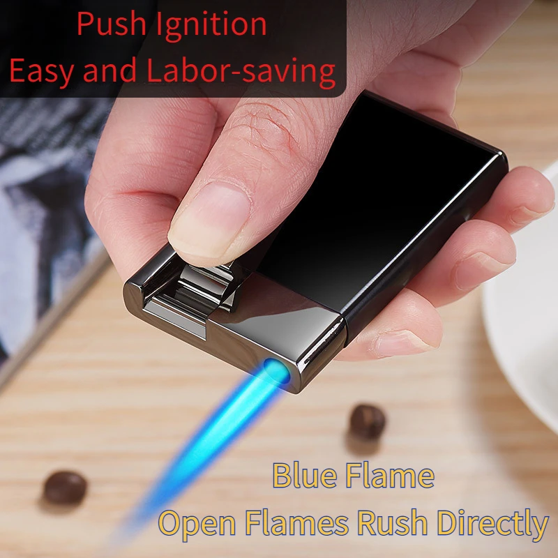 

Lever Press Type Inflatable Lighter Creative Blue Flame Direct Metal Windproof Lighters & Smoking Accessorie Factory Direct Sale