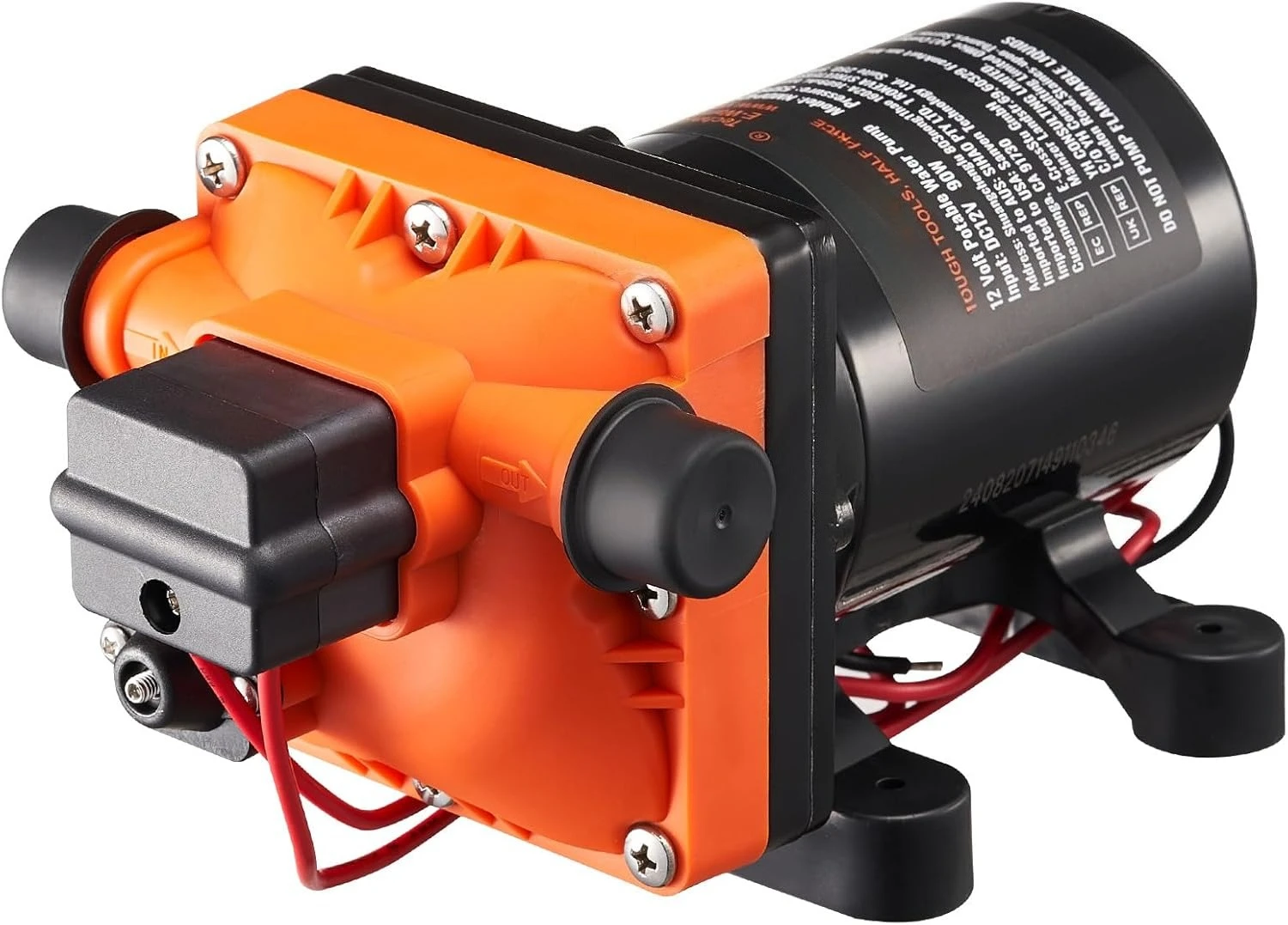 

12V Diaphragm Pump, 3 GPM (11.36 L/min), 4-Chamber 12 Volt DC Water Pump with Automatic Pressure Switch 40-100 PSI Adjustable